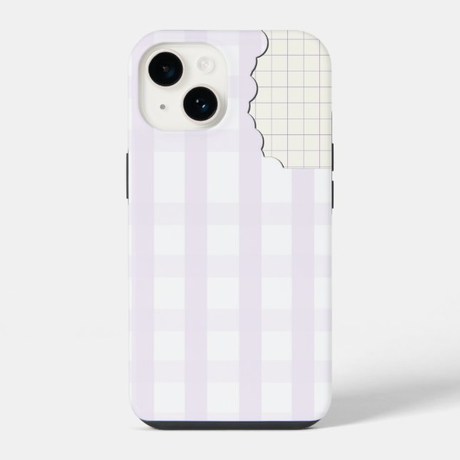 iPhone Funda para teléfono estético de gingham de lavanda (Reverso )