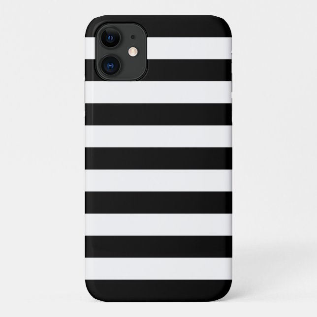 iPhone, Plus o Pro Funda - franjas blancas y negra (Reverso)