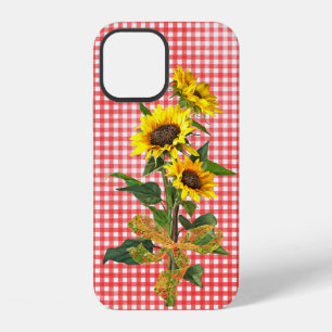 iPhone 12 Ramo de girasoles en funda de Gingham rojo para iP