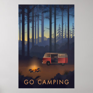 Ir de Camping Póster de Viaje Versión Campervan