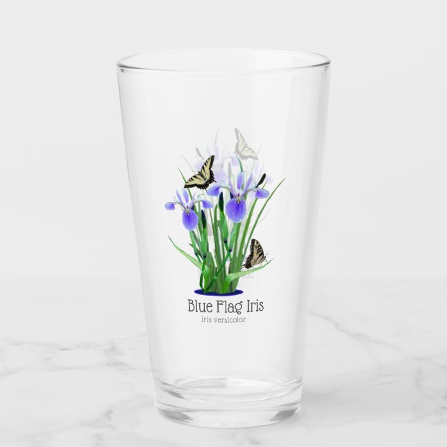 Iris de bandera azul y mariposas de cola tragaluza (Anverso)