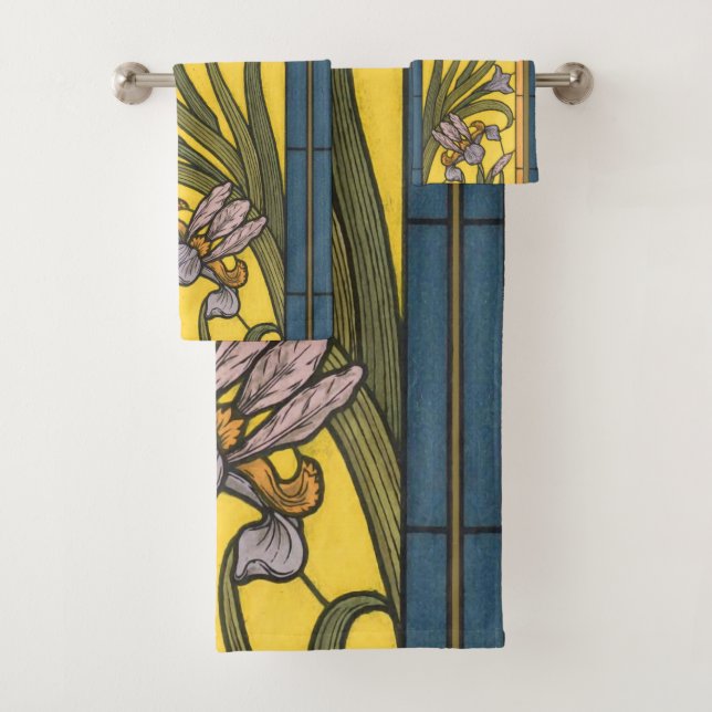 Iris Flor Art Nouveau Vidrio Manchado Oro Azul (In situ)