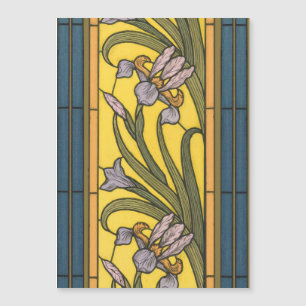 Iris Flor Art Nouveau Vidrio Manchado Oro Azul