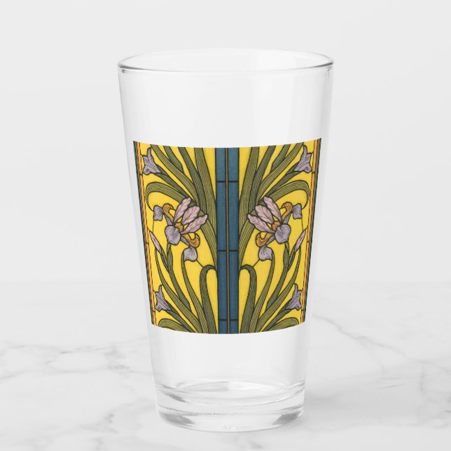 Iris Flor Art Nouveau Vidrio Manchado Oro Azul (Anverso)