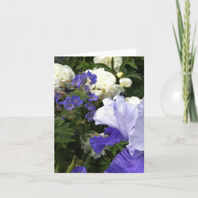 Iris, Peonies y tarjeta de nota de Cranesbill (Anverso)