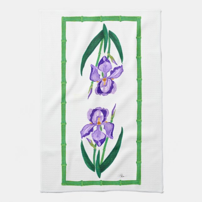 Iris púrpura (ajuste verde) 16" x 24" toalla de (Vertical)