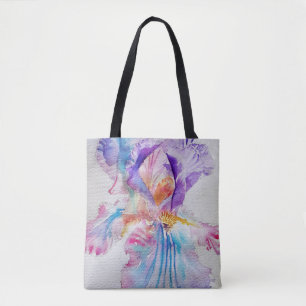 Iris Watercolor Flor Púrpura Bolsa De Tosta Floral