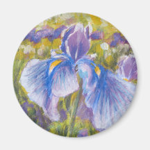 Irises—Azul, púrpura, amarillo-verde—Nevera imán