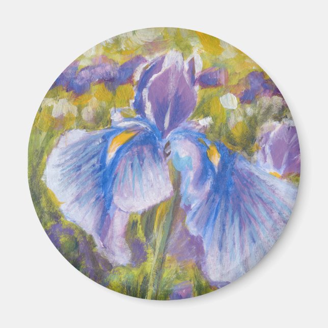 Irises—Azul, púrpura, amarillo-verde—Nevera imán (Frente)