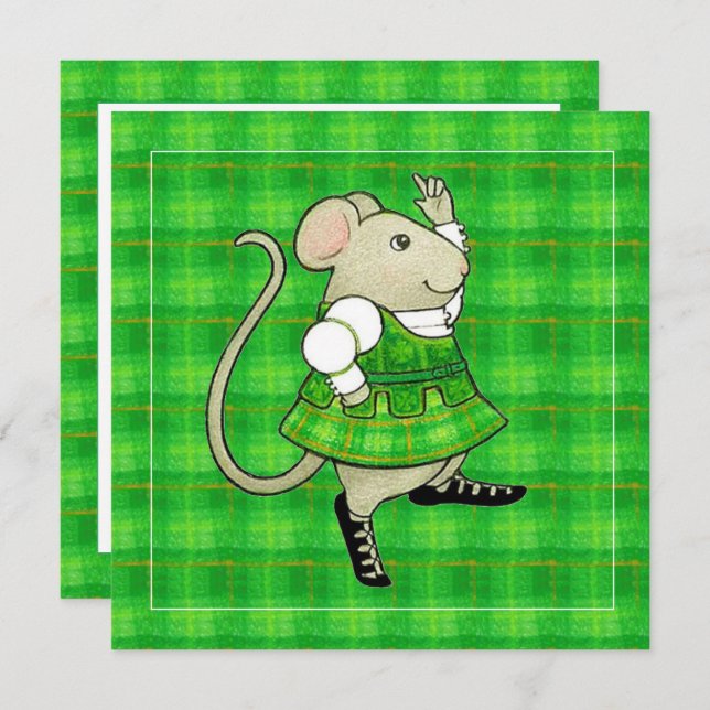 IRISH JIG MOUSE St Patricks Day Square Flat Card (Anverso / Reverso)