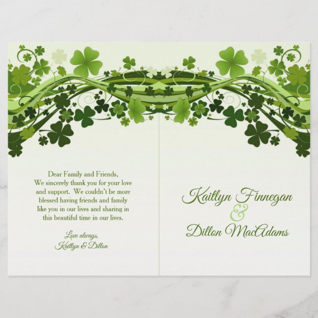 irish Shamrock, programa de boda de swirls (Anverso)