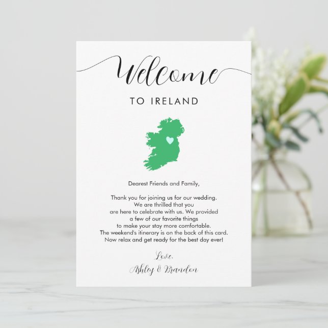 Irlanda Mapa Boda Carta de bienvenida Itinerario (Anverso de pie)