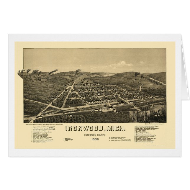 Ironwood, mapa panorámico del MI - 1886 (Anverso (Horizontal))