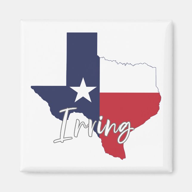 Irving, imán de mapas de bandera de Texas (Frente)