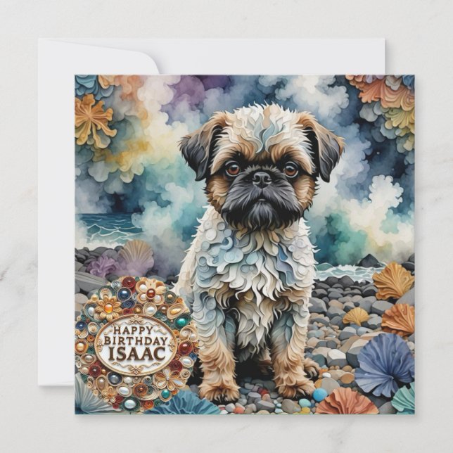ISAAC ~ Tarjeta de cumpleaños ~ Perro Bruselas Gri (Anverso)