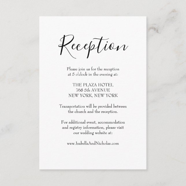 Isabella Modern Script Wedding Recepción (Anverso)