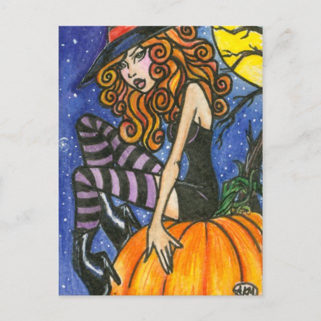 Isabella: Postal de bruja de Halloween de Faerydae (Anverso)