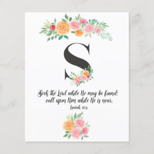 Isaiah 55:6, carta S, tarjeta de escritura acuarel