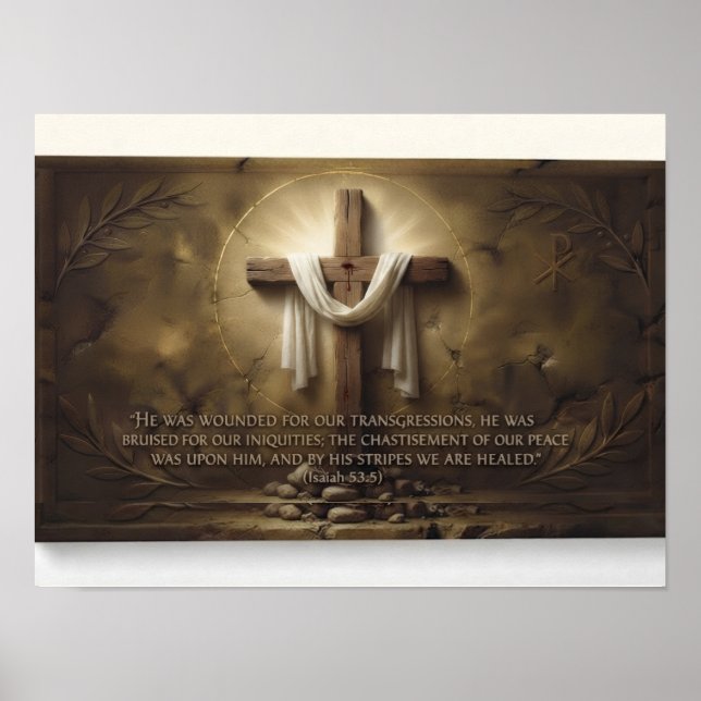 Isaías 53:5 Póster de la Cruz – Por Sus Llagas (Frente)