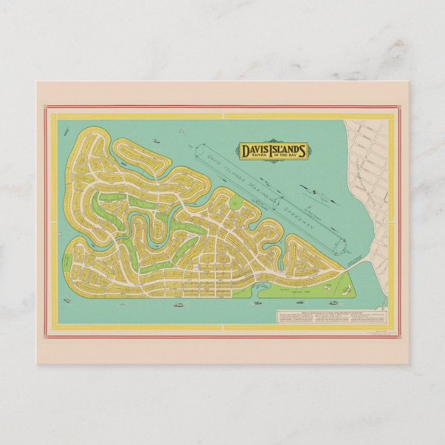 Isla Davis Tampa FL Mapa Tarjeta Postal (Anverso)