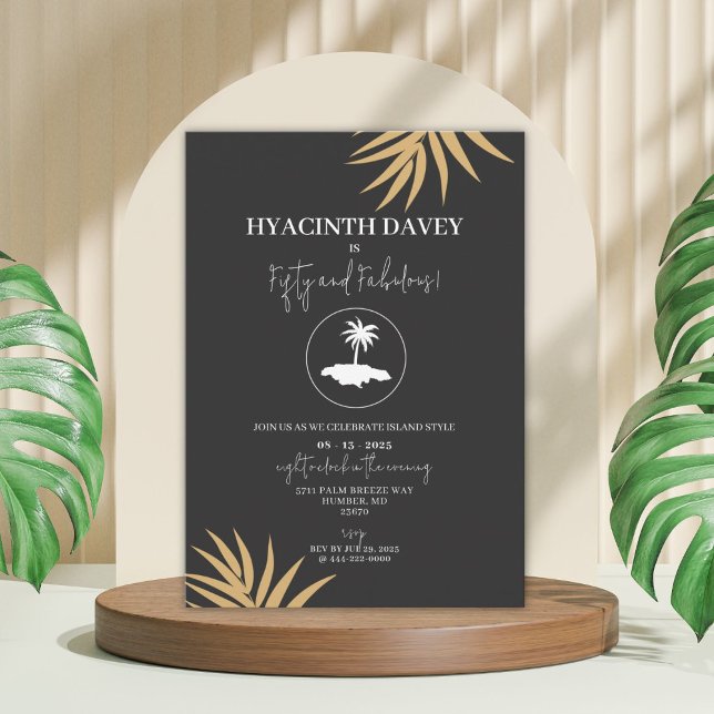 Isla de Jamaica Invitación (Celebrate with island vibes with this elegant tropical theme invitation.)