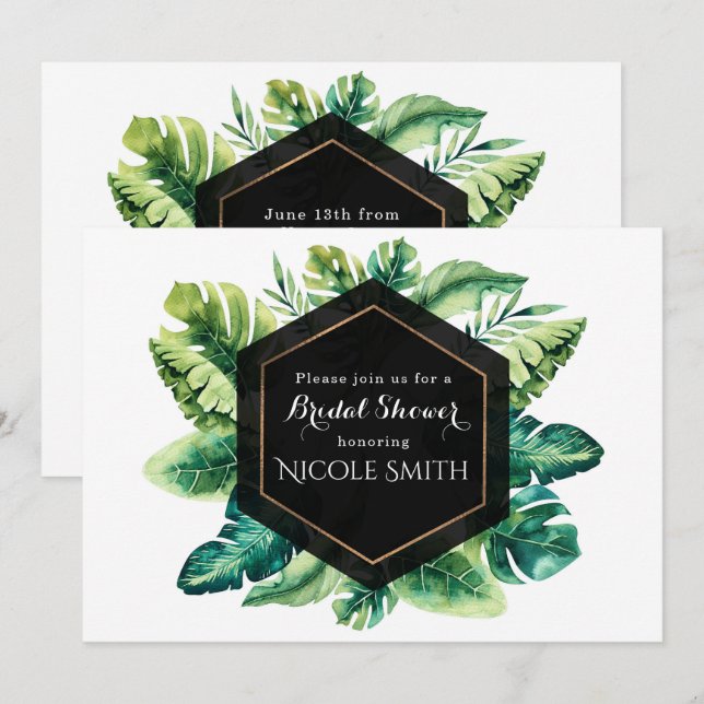 Isla de selva tropical hojas invitaciones (Anverso / Reverso)