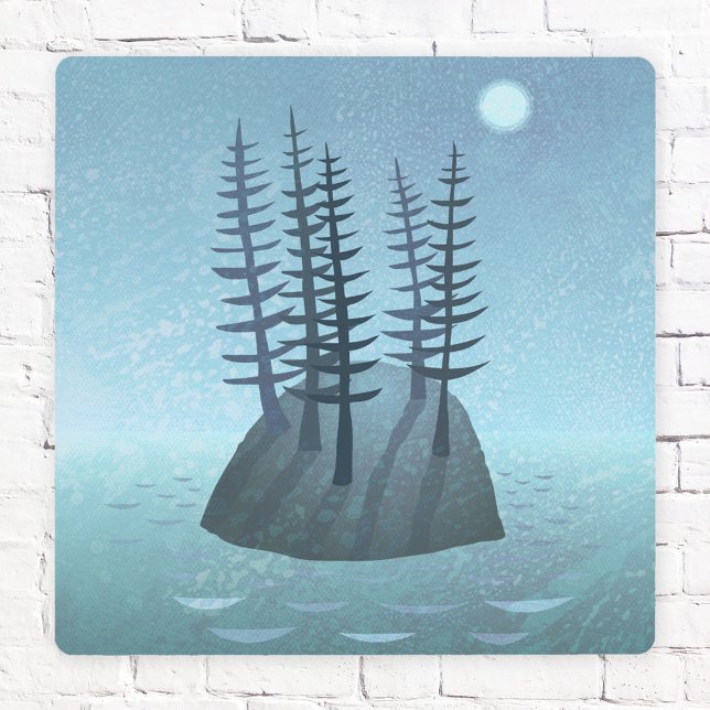 Isla en el Océano Arte Contemporáneo (Island with pine trees contemporary nautical metal wall art print)