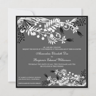 Isla Floral (negro) Elegante invitación a matrimon