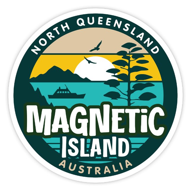 Isla Magnética, Pegatina de Queensland Australia (Magnetic Island, North Queensland Australia Retro Round Sticker)