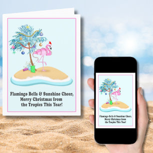 Isla Tropical Feliz Navidad Rosa Flamingo