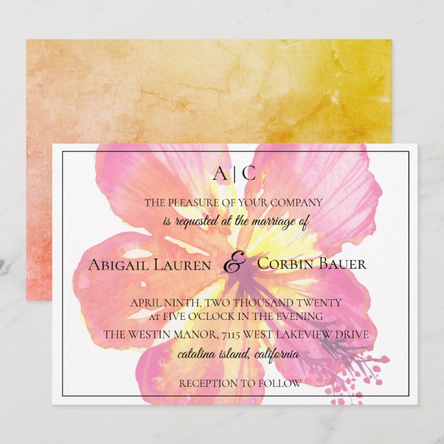 Isla Tropical Invitación a la boda de Hibiscus (Anverso / Reverso)