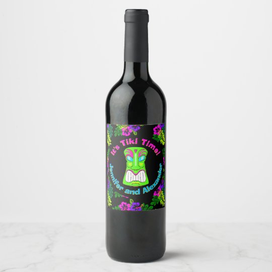 Isla única del tiempo de Tiki temática Etiqueta Para Botella De Vino