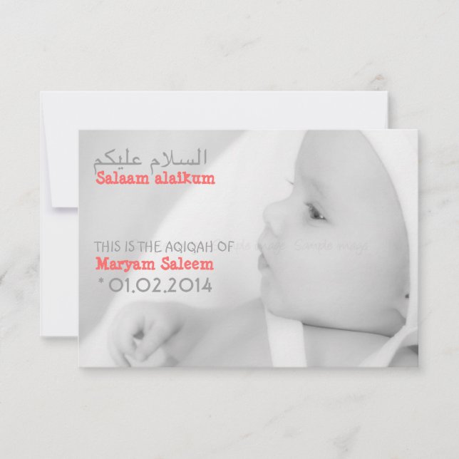 Islam Islam Aqiqah Aqeeeqah foto invitación a bebé (Anverso)