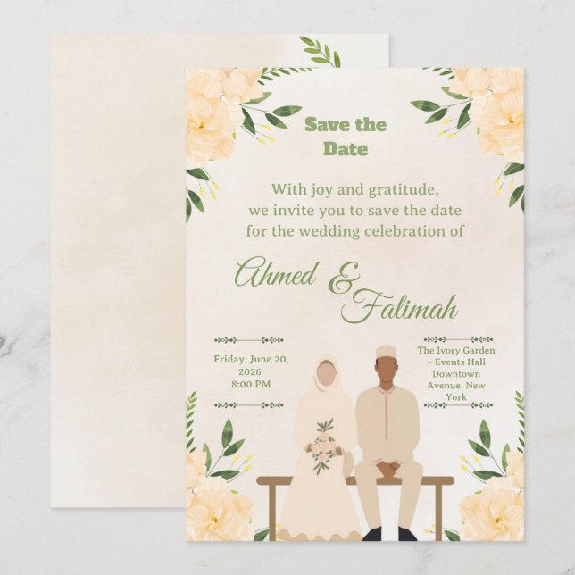 Islamic Wedding Save the Date | Modern Desing (Anverso / Reverso)