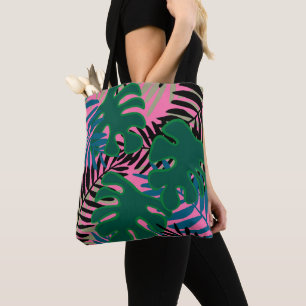 Island Palm Green Pink Black tote gran bolsa tropi