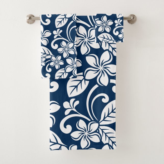 ISLAND PLUMERIA (NAVY) BATH TOWEL SET (In situ)