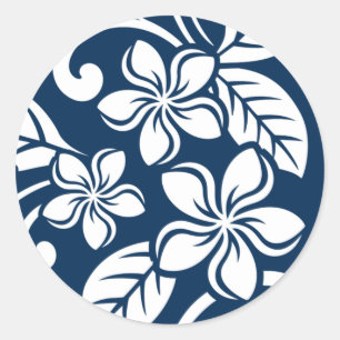 ISLAND PLUMERIA (NAVY) CLASSIC ROUND PEGATINA