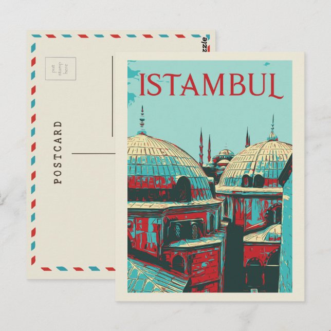 Istambul Hagia Sophia ilustracion Turquía postal (Anverso / Reverso)