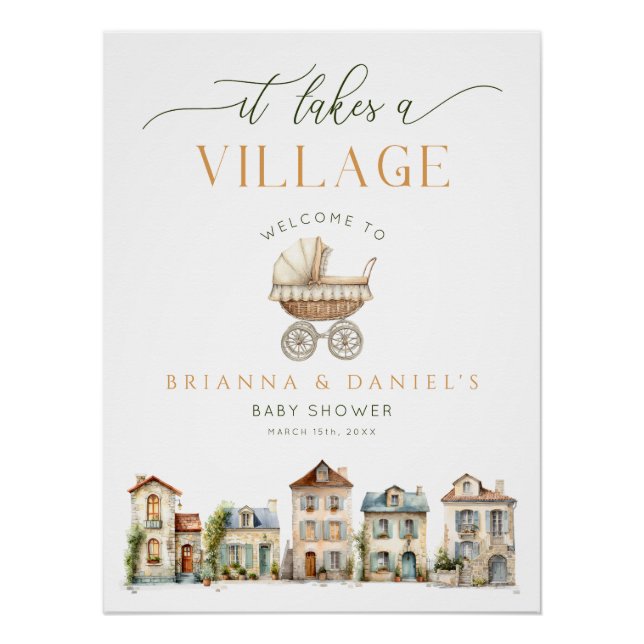 It Takes a Village Baby Shower Welcome Poster (Anverso)