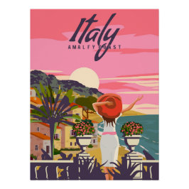 Italia, Dama de vacaciones, poster costero de Rivi