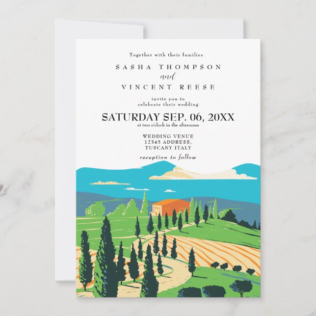 Italia Toscana Invitación a la Boda Retro (Anverso)