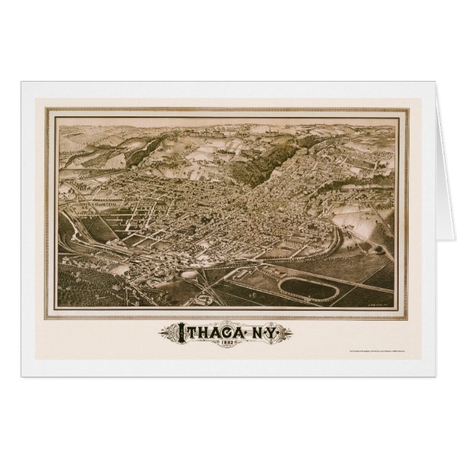 Ithaca, mapa panorámico de NY - 1882 (Anverso (Horizontal))
