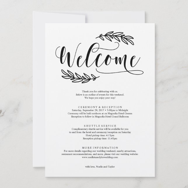 Itinerario de Bienvenida de Fin de Semana de Boda  (Anverso)