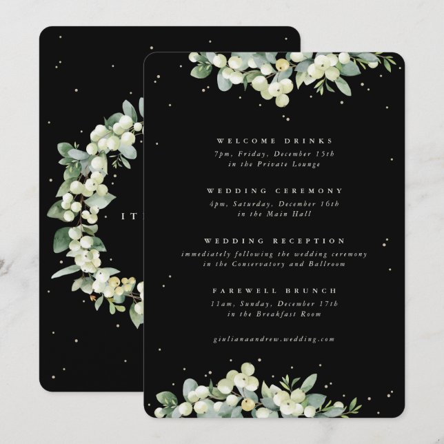 Itinerario de Boda de Snowberry+Eucalyptus Negro G (Anverso / Reverso)