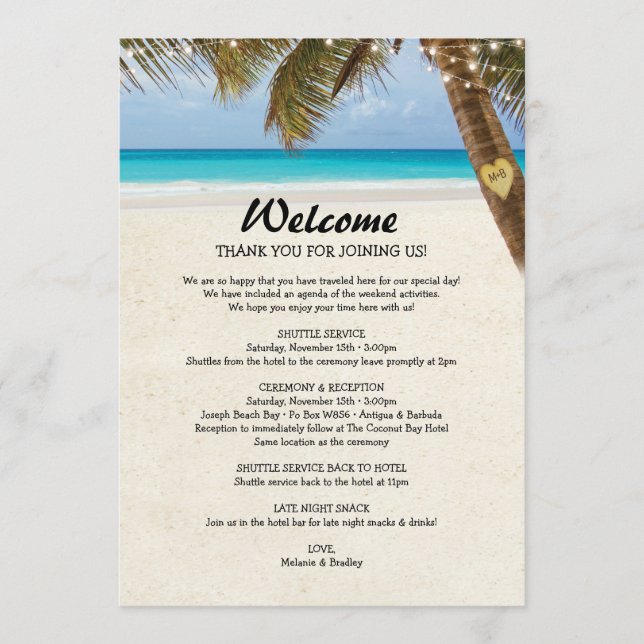 Itinerario de boda en la playa Programa Doble Cara (Anverso)