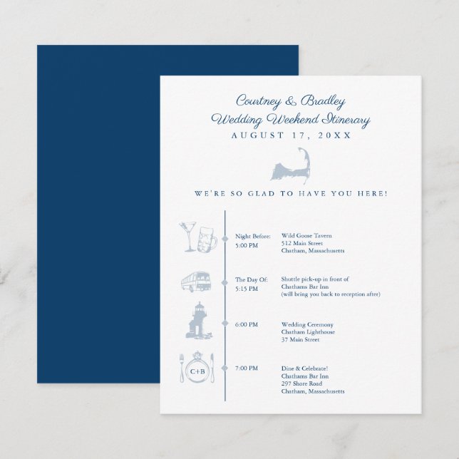 Itinerario de la recepción de la boda del mapa de  (Anverso / Reverso)