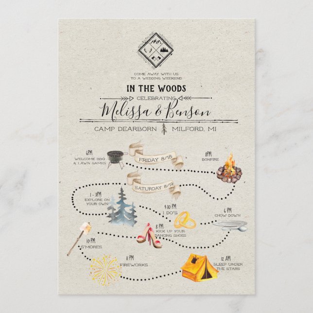 Itinerario de Tarjeta de Fin de Semana de Boda en  (Anverso)