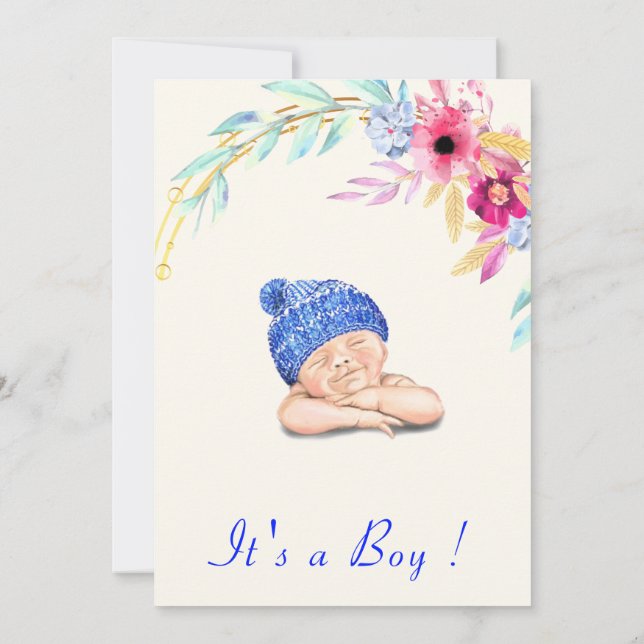 It's a Boy! Invitación a Baby Shower feliz durmien (Reverso)