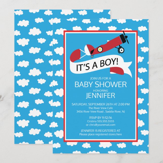 It's a Boy! Invitación de Baby Shower de los chico (Anverso / Reverso)