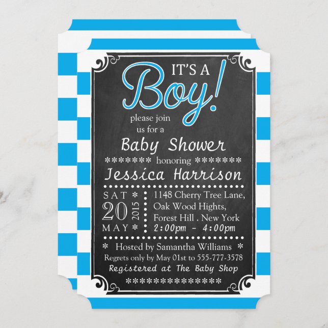 It's a Boy! Invitaciones a Chalkboard Baby Shower (Anverso / Reverso)